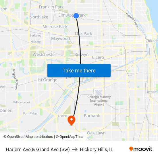 Harlem Ave & Grand Ave (Sw) to Hickory Hills, IL map