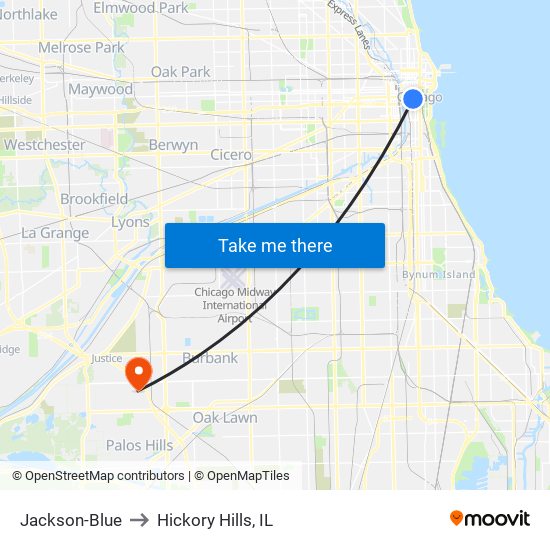 Jackson-Blue to Hickory Hills, IL map