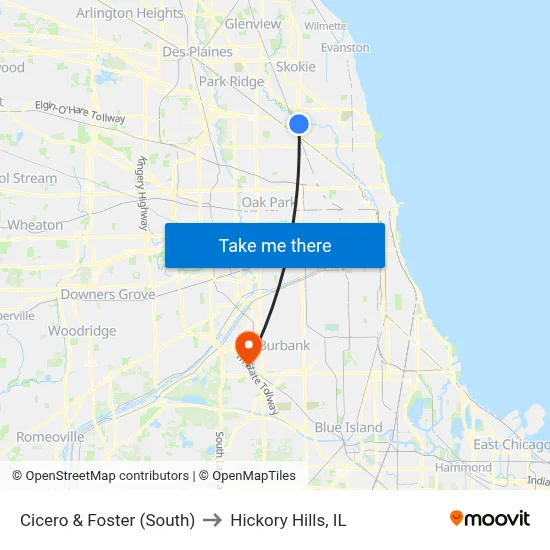 Cicero & Foster (South) to Hickory Hills, IL map