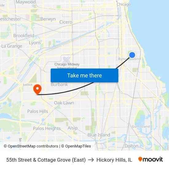 55th Street & Cottage Grove (East) to Hickory Hills, IL map