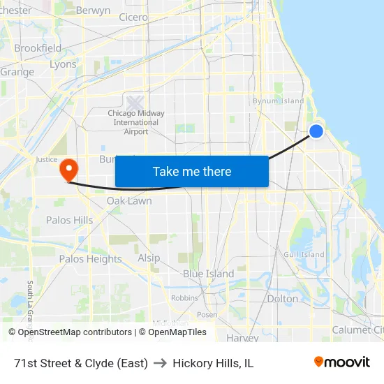 71st Street & Clyde (East) to Hickory Hills, IL map