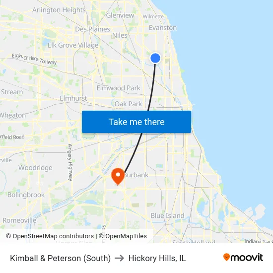 Kimball & Peterson (South) to Hickory Hills, IL map