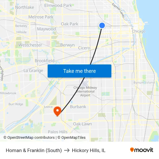 Homan & Franklin (South) to Hickory Hills, IL map