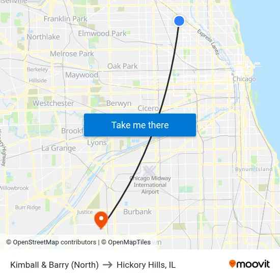 Kimball & Barry (North) to Hickory Hills, IL map