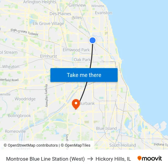 Montrose Blue Line Station (West) to Hickory Hills, IL map
