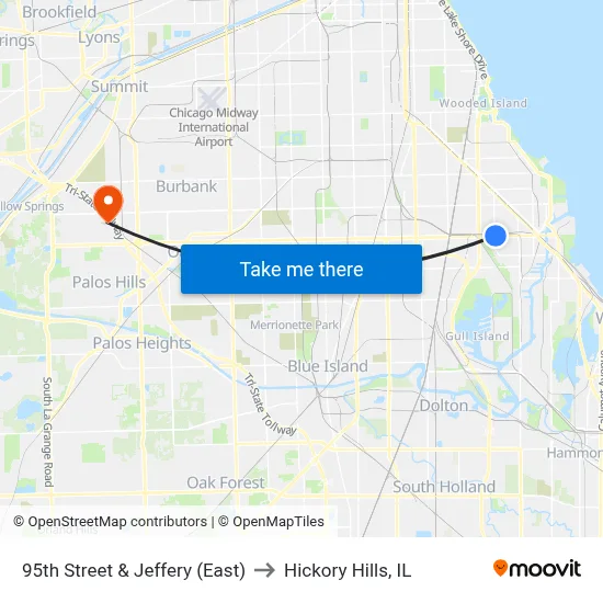 95th Street & Jeffery (East) to Hickory Hills, IL map