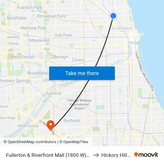 Fullerton & Riverfront Mall (1800 W) (West) to Hickory Hills, IL map