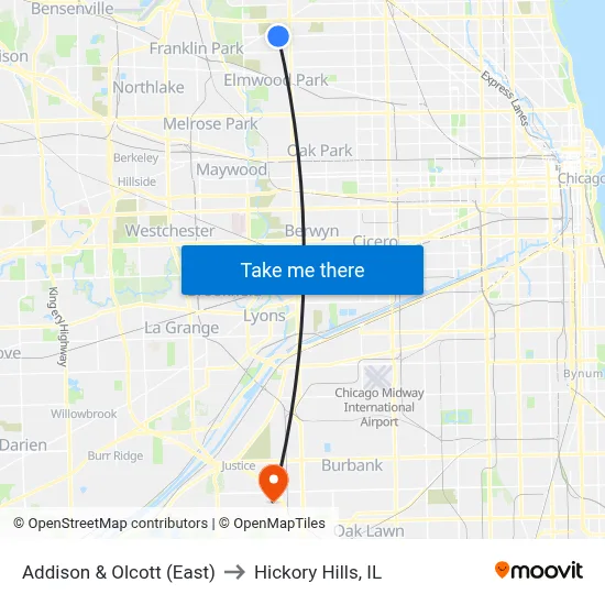 Addison & Olcott (East) to Hickory Hills, IL map