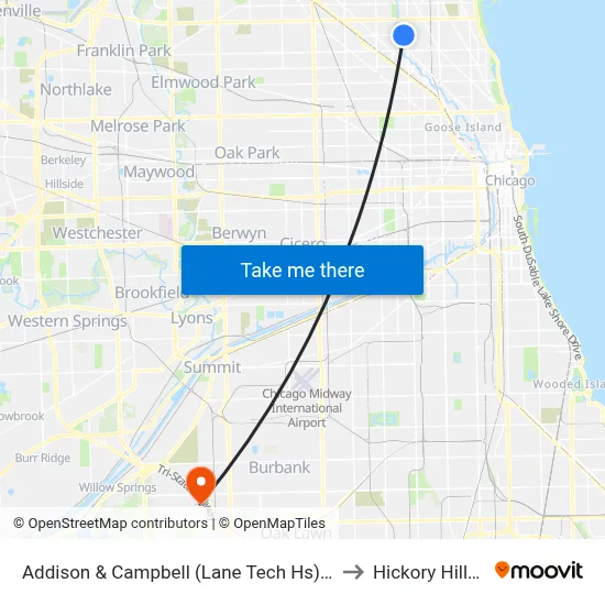 Addison & Campbell (Lane Tech Hs) (East) to Hickory Hills, IL map