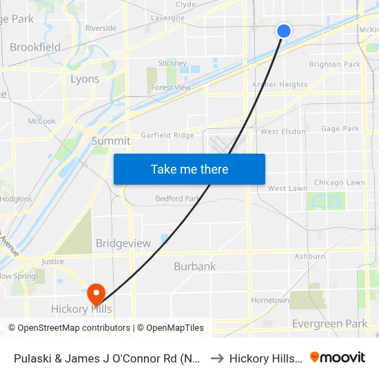 Pulaski & James J O'Connor Rd (North) to Hickory Hills, IL map