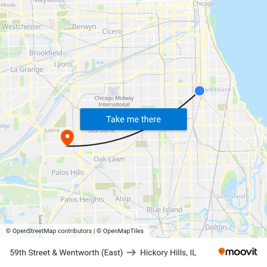 59th Street & Wentworth (East) to Hickory Hills, IL map