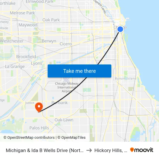 Michigan & Ida B Wells Drive (North) to Hickory Hills, IL map