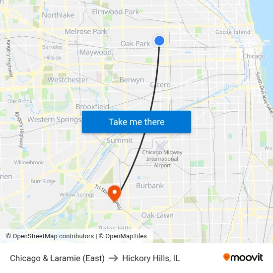 Chicago & Laramie (East) to Hickory Hills, IL map