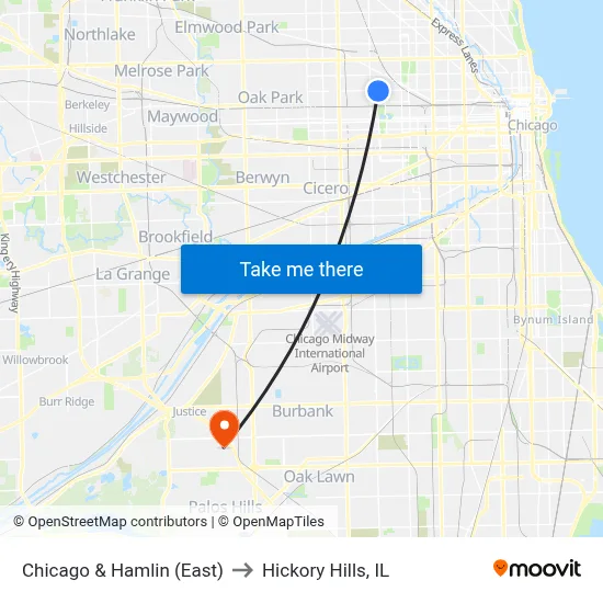 Chicago & Hamlin (East) to Hickory Hills, IL map