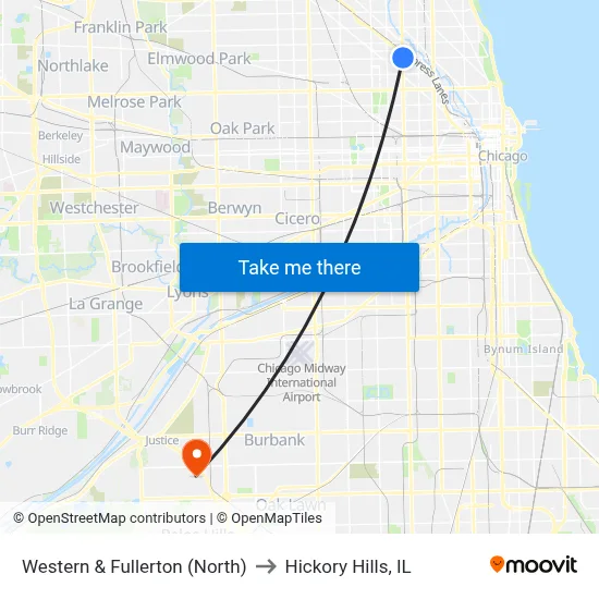 Western & Fullerton (North) to Hickory Hills, IL map