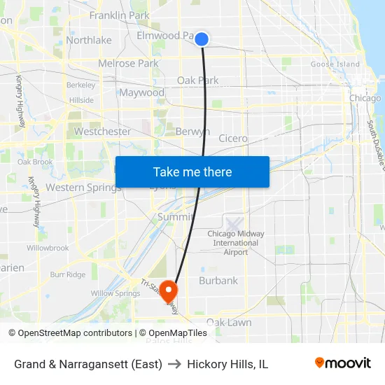 Grand & Narragansett (East) to Hickory Hills, IL map