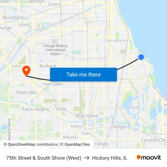 75th Street & South Shore (West) to Hickory Hills, IL map