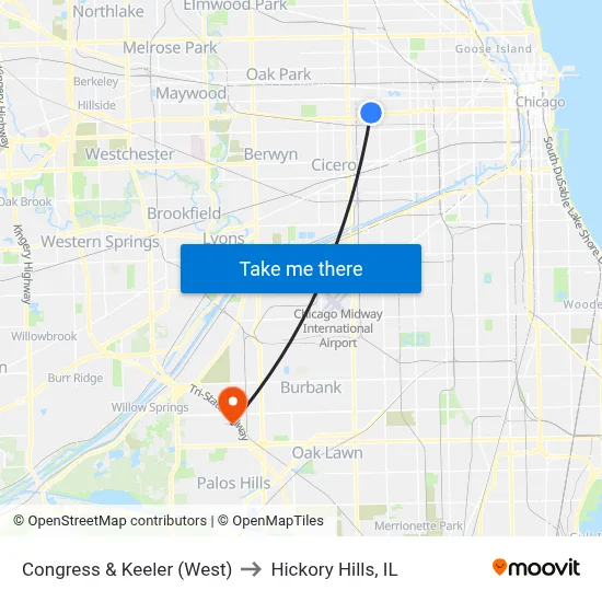 Congress & Keeler (West) to Hickory Hills, IL map