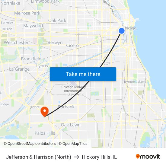 Jefferson & Harrison (North) to Hickory Hills, IL map