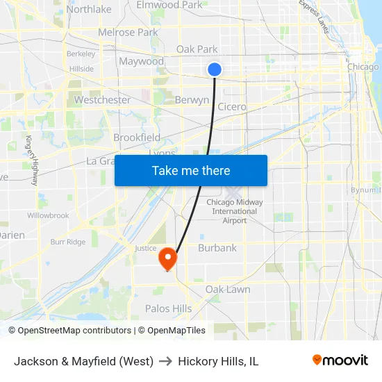 Jackson & Mayfield (West) to Hickory Hills, IL map