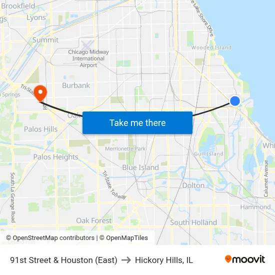 91st Street & Houston (East) to Hickory Hills, IL map