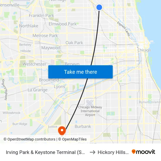 Irving Park & Keystone Terminal (South) to Hickory Hills, IL map