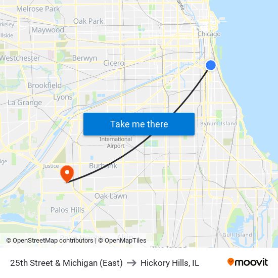 25th Street & Michigan (East) to Hickory Hills, IL map