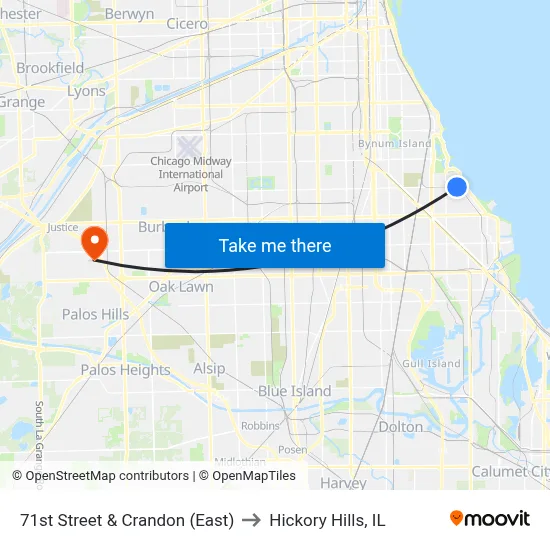 71st Street & Crandon (East) to Hickory Hills, IL map