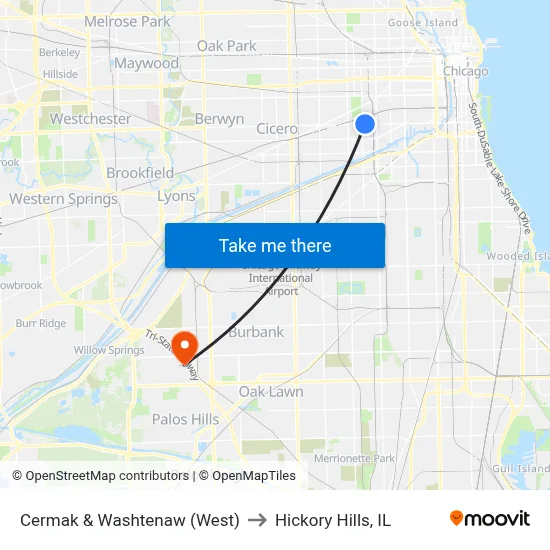 Cermak & Washtenaw (West) to Hickory Hills, IL map