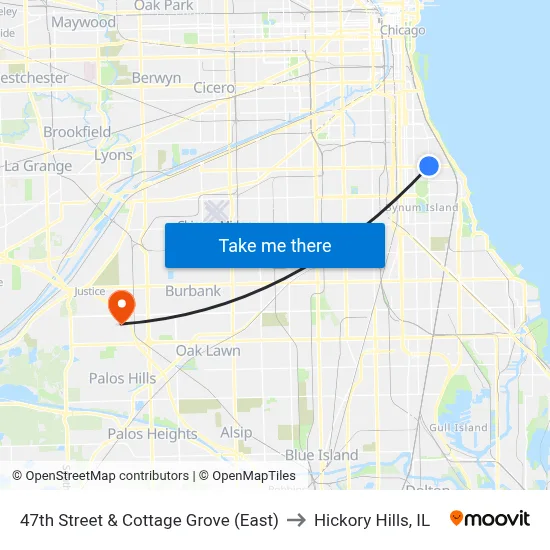 47th Street & Cottage Grove (East) to Hickory Hills, IL map