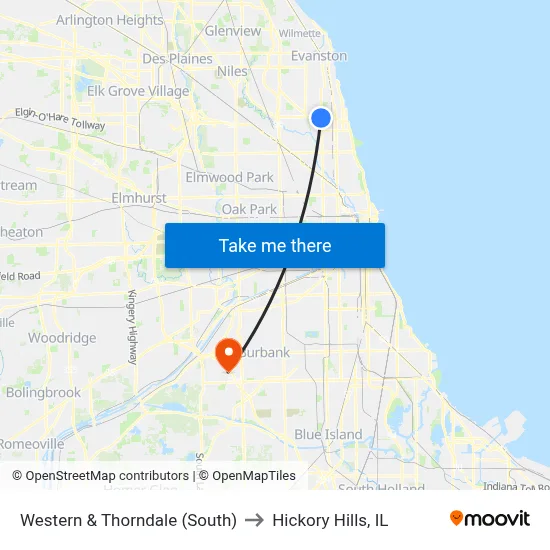 Western & Thorndale (South) to Hickory Hills, IL map