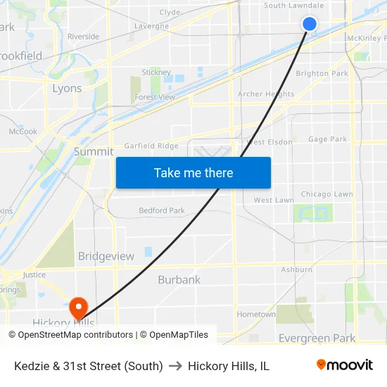Kedzie & 31st Street (South) to Hickory Hills, IL map