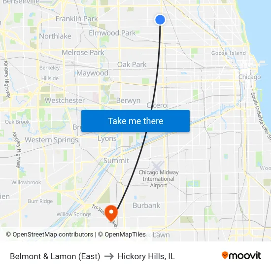 Belmont & Lamon (East) to Hickory Hills, IL map