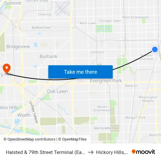 Halsted & 79th Street Terminal (East) to Hickory Hills, IL map