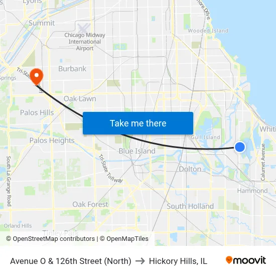 Avenue O & 126th Street (North) to Hickory Hills, IL map