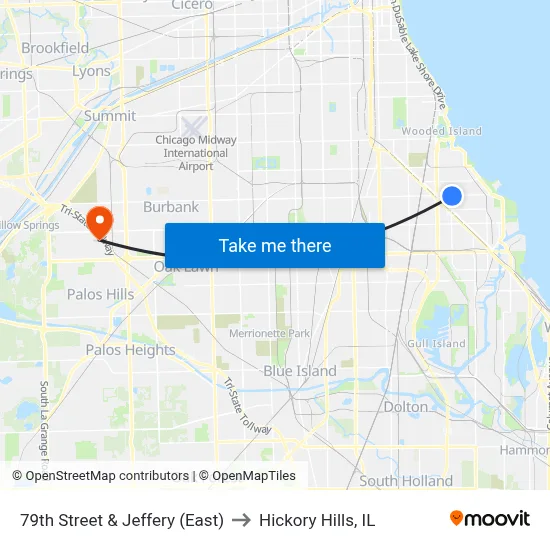 79th Street & Jeffery (East) to Hickory Hills, IL map