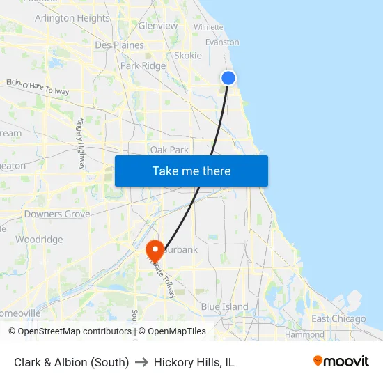 Clark & Albion (South) to Hickory Hills, IL map