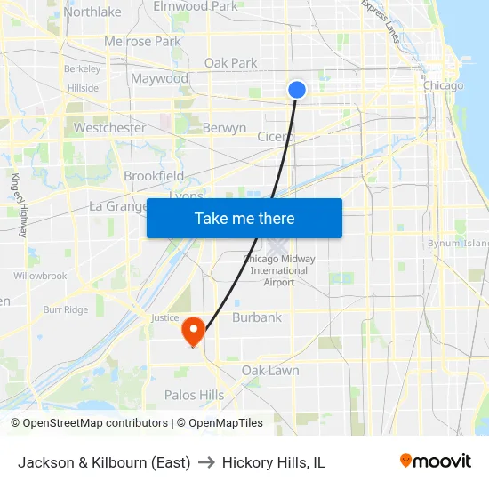 Jackson & Kilbourn (East) to Hickory Hills, IL map
