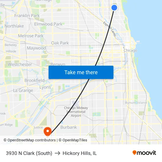 3930 N Clark (South) to Hickory Hills, IL map