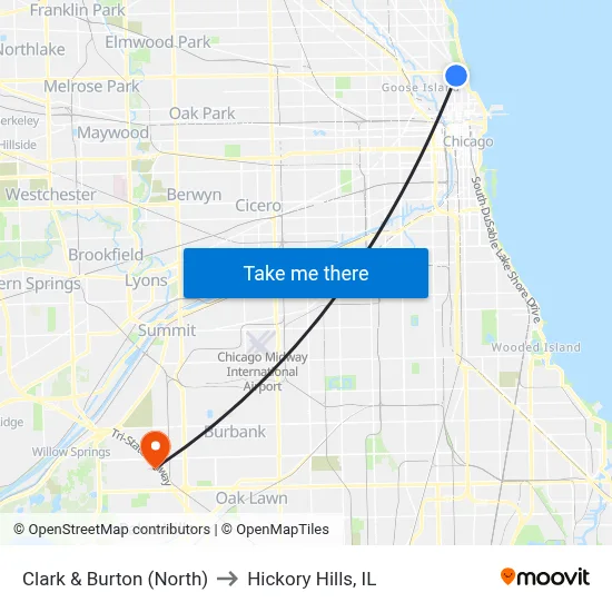 Clark & Burton (North) to Hickory Hills, IL map