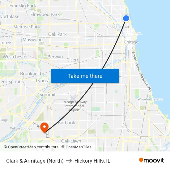 Clark & Armitage (North) to Hickory Hills, IL map