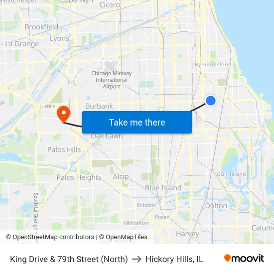 King Drive & 79th Street (North) to Hickory Hills, IL map