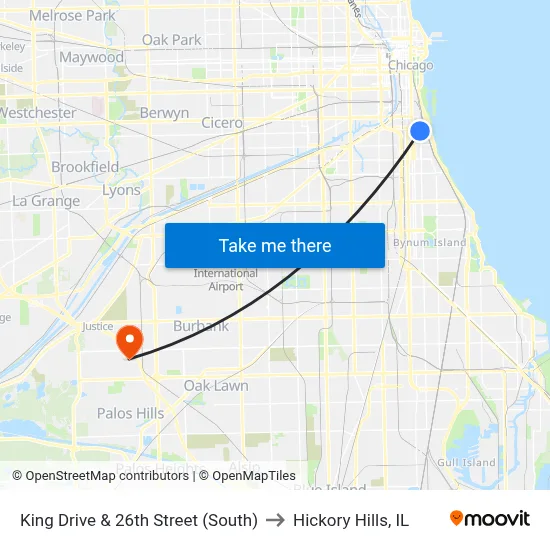 King Drive & 26th Street (South) to Hickory Hills, IL map