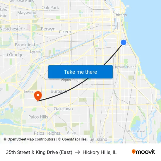 35th Street & King Drive (East) to Hickory Hills, IL map