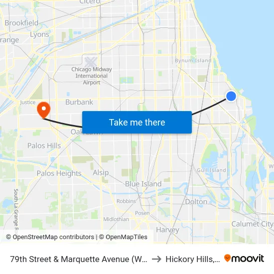 79th Street & Marquette Avenue (West) to Hickory Hills, IL map