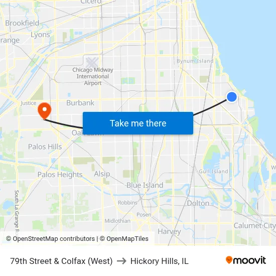 79th Street & Colfax (West) to Hickory Hills, IL map