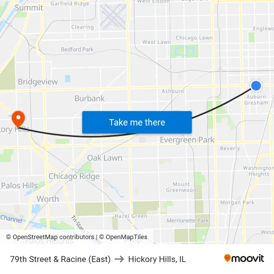 79th Street & Racine (East) to Hickory Hills, IL map