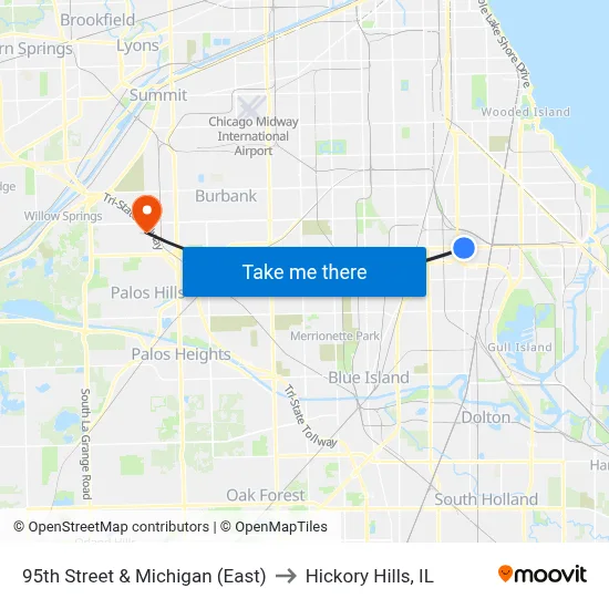 95th Street & Michigan (East) to Hickory Hills, IL map