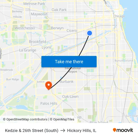 Kedzie & 26th Street (South) to Hickory Hills, IL map