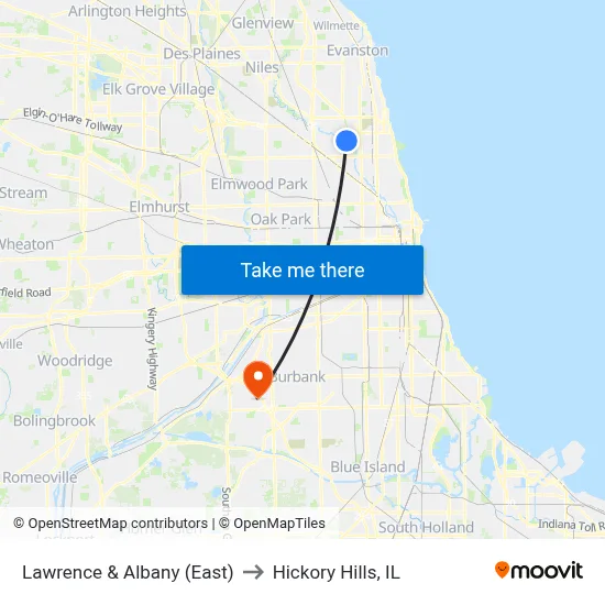 Lawrence & Albany (East) to Hickory Hills, IL map